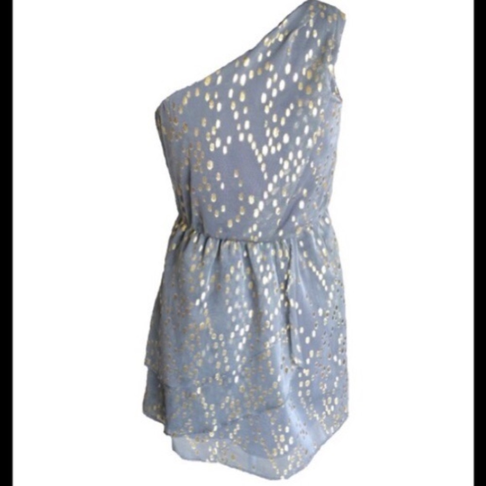BCBGeneration Gray and Gold One Shoulder Dress